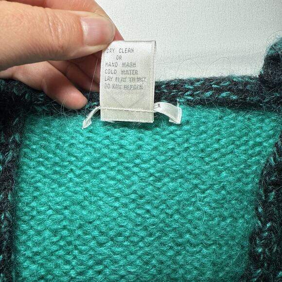 Vtg Susann D Sweater M Teal Ivory Geo Abstract Chunky Knit Wool Angora Blend EUC - Picture 3 of 13